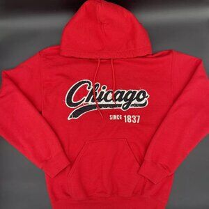 Mens Chicago Hoodie Pullover Sweatshirt EST 1837 Retro/Distress Small Red Unisex